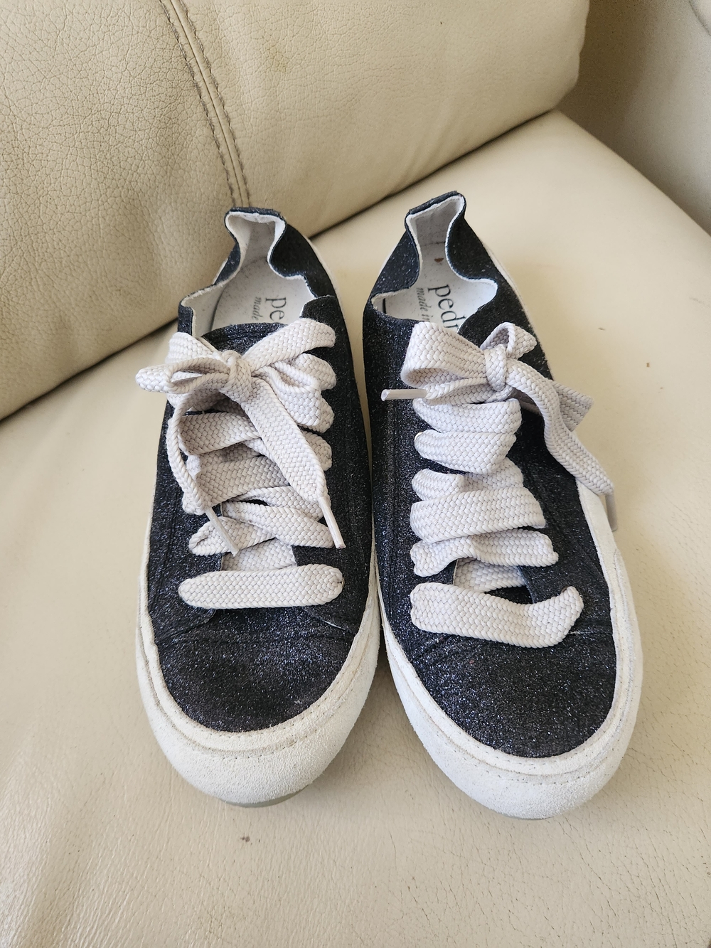 Pedro Garcia Black Glitter Low-Top Sneakers with White Laces